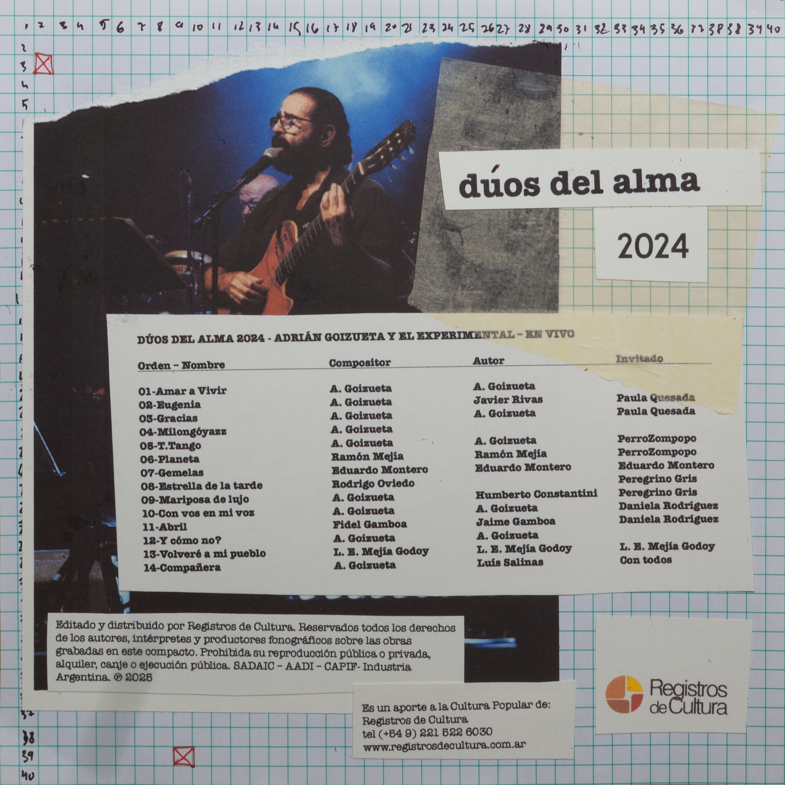 Contratapa de Adrián Goizueta y El experimental — Dúos del alma en vivo 2024