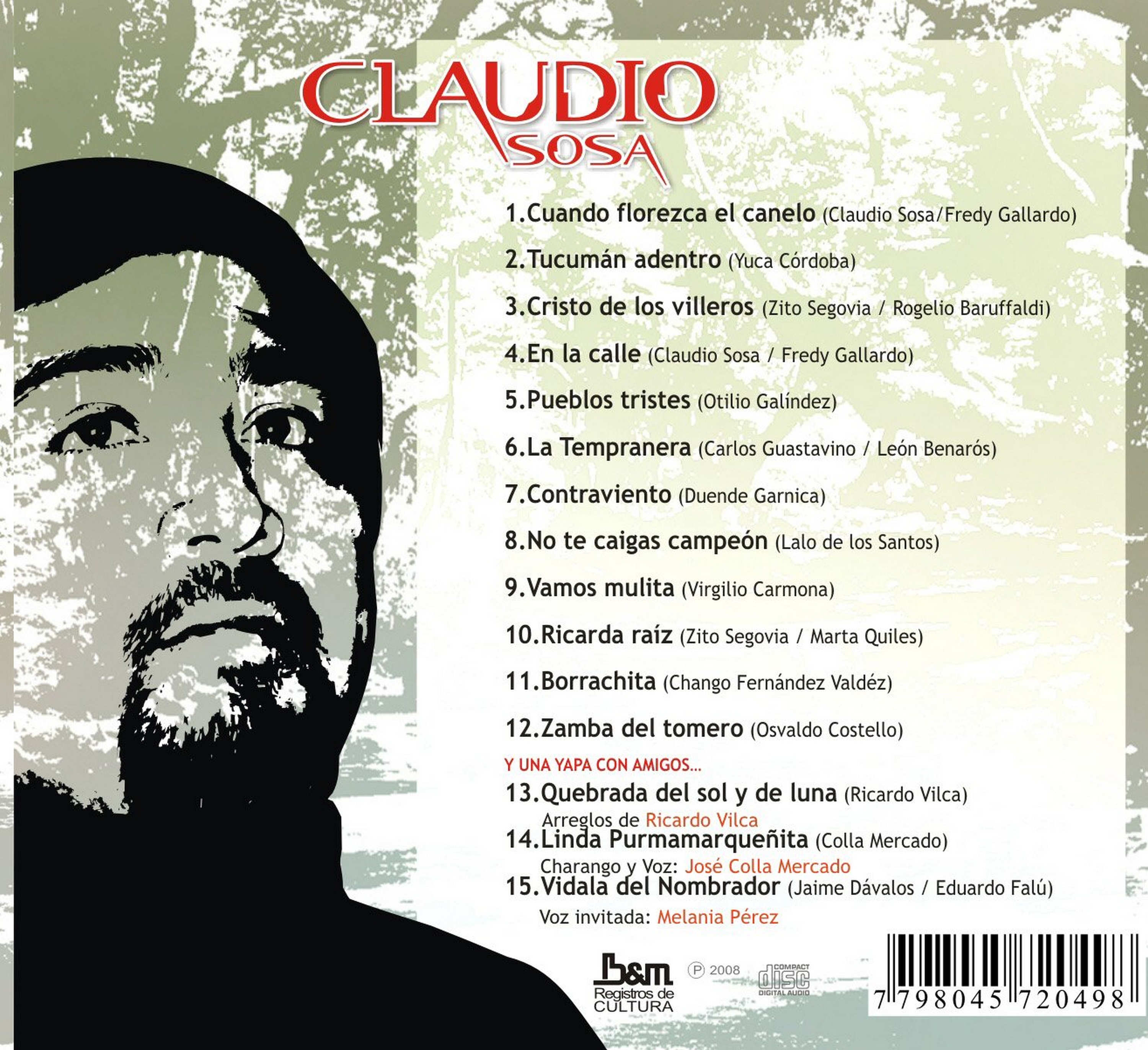 Contratapa de Claudio Sosa — Cuando Florezca El Canelo