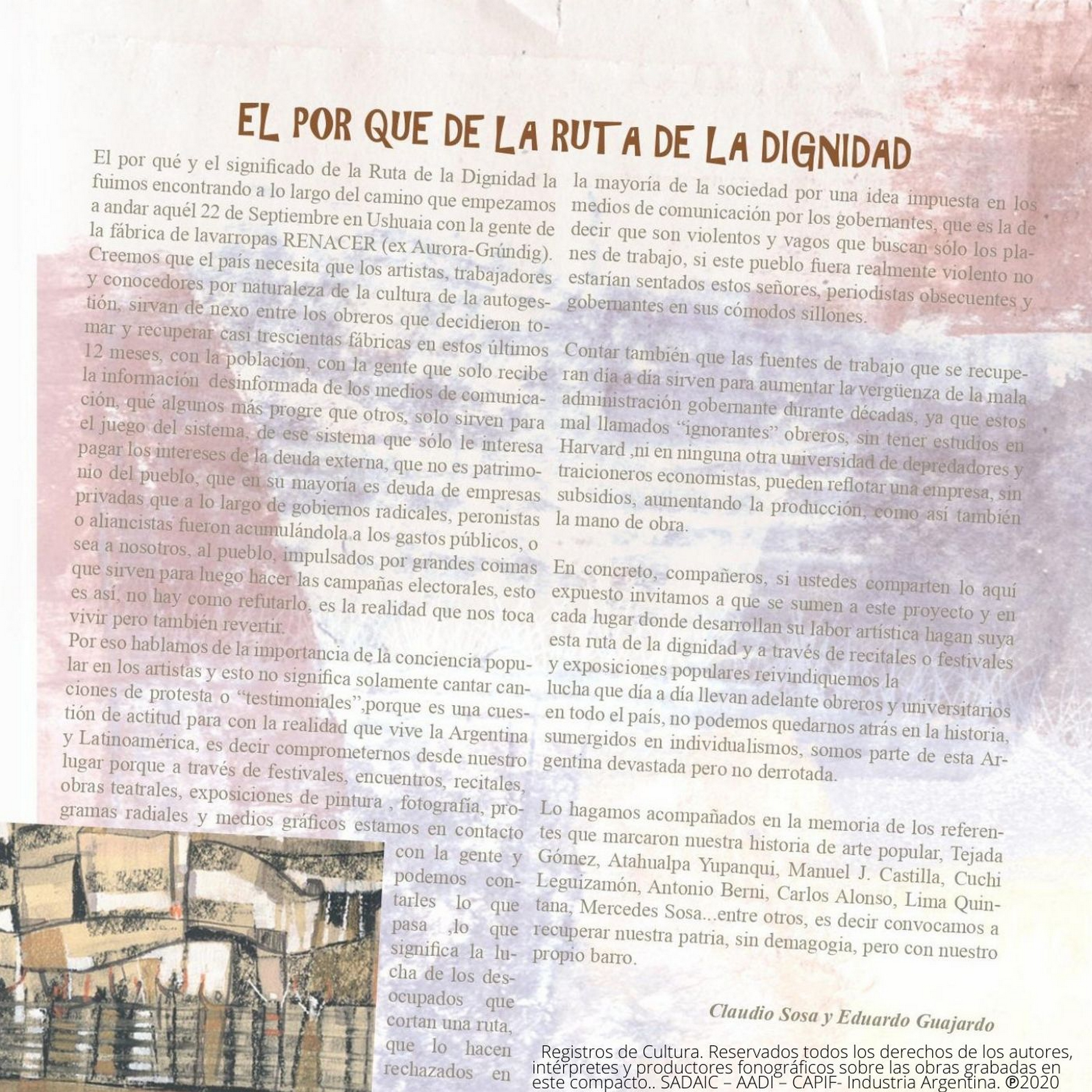 Contratapa de Claudio Sosa|Eduardo Guajardo — La Ruta de la Dignidad