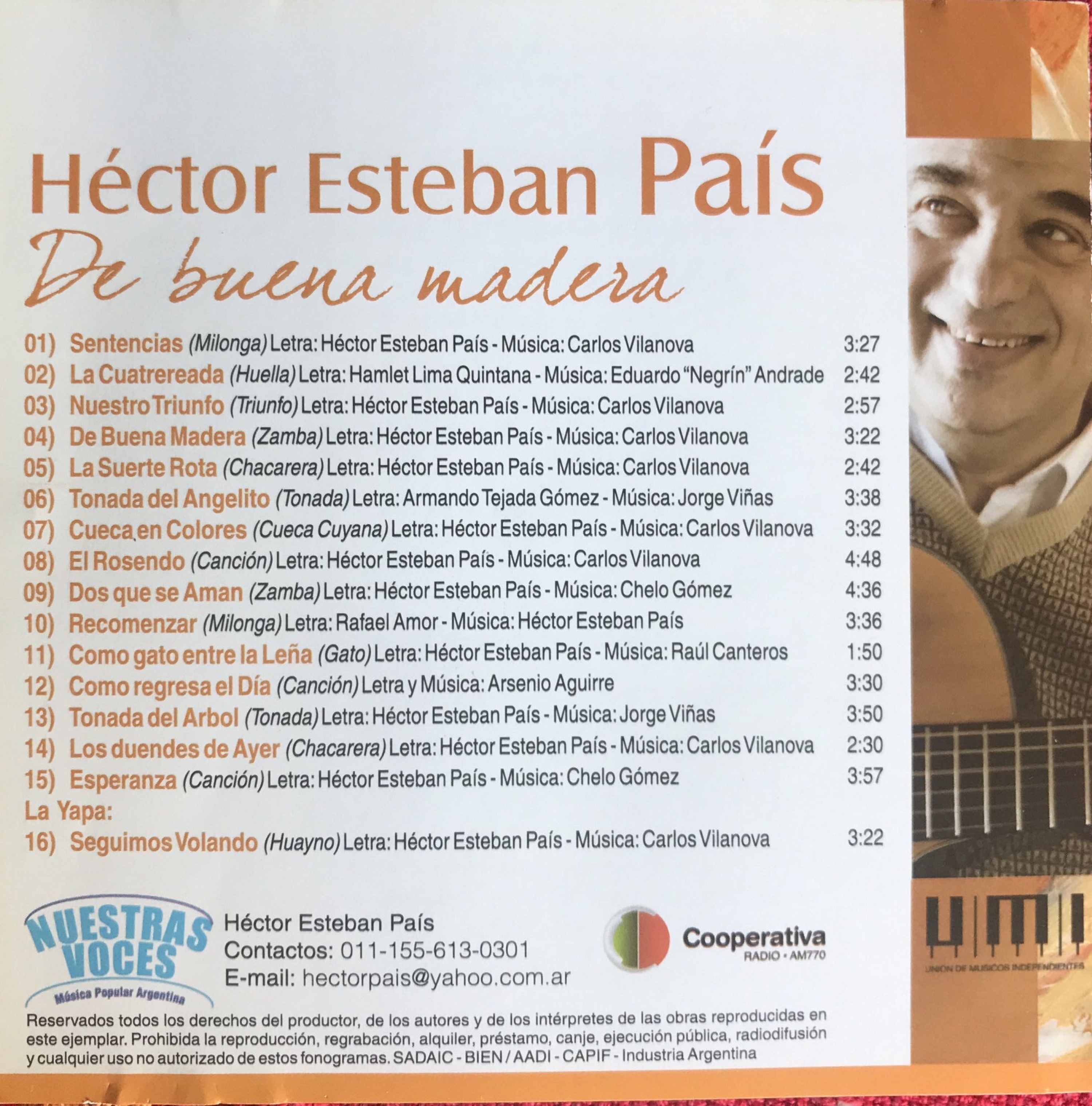 Contratapa de Héctor Esteban País — De Buena Madera