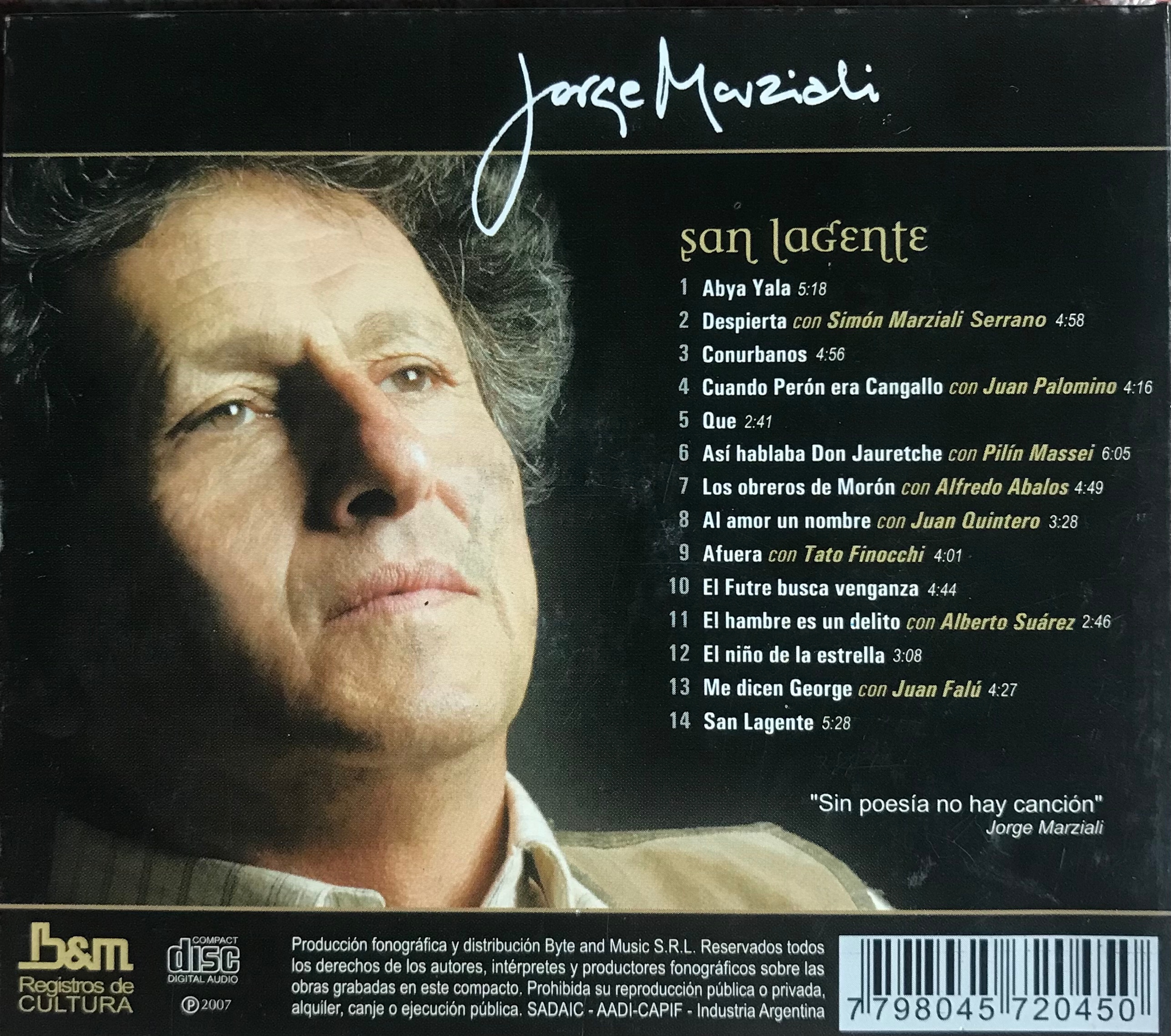 Contratapa de Jorge Marziali — San Lagente