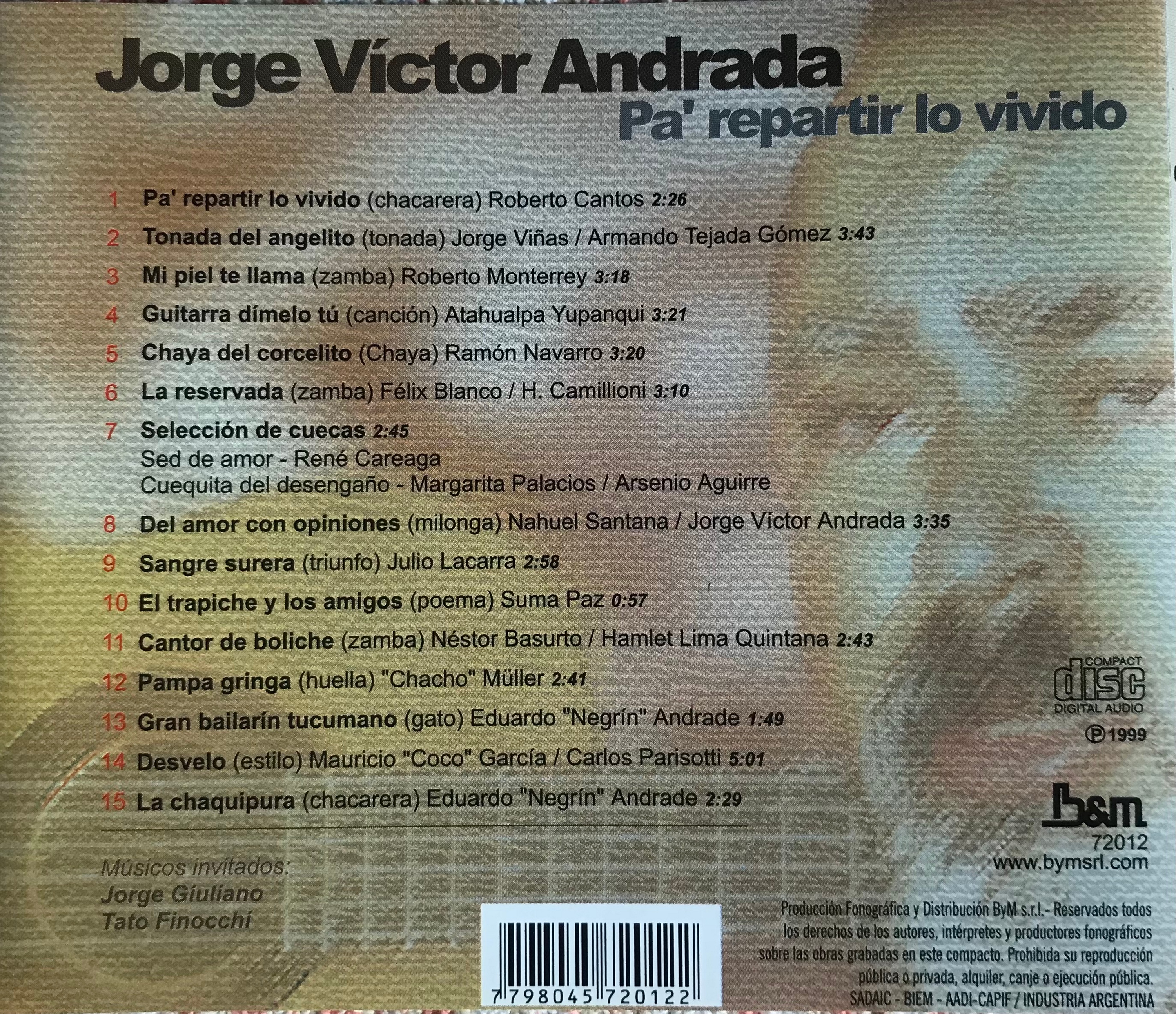 Contratapa de Jorge Víctor Andrada — Pa' Repartir Lo Vivido