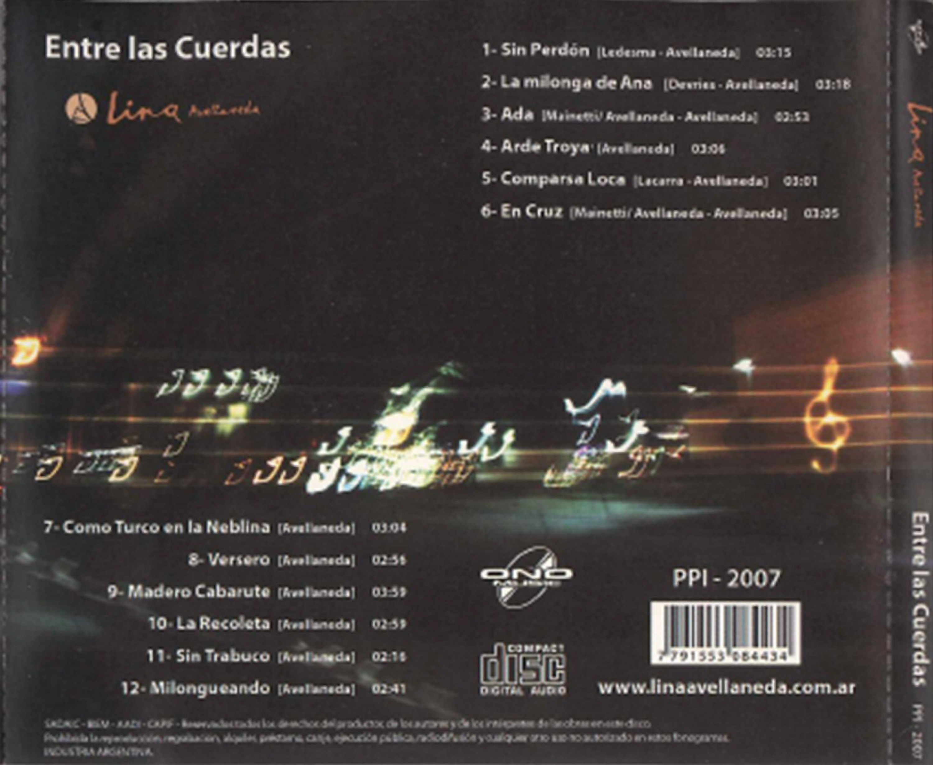 Contratapa de Lina Avellaneda — Entre las cuerdas