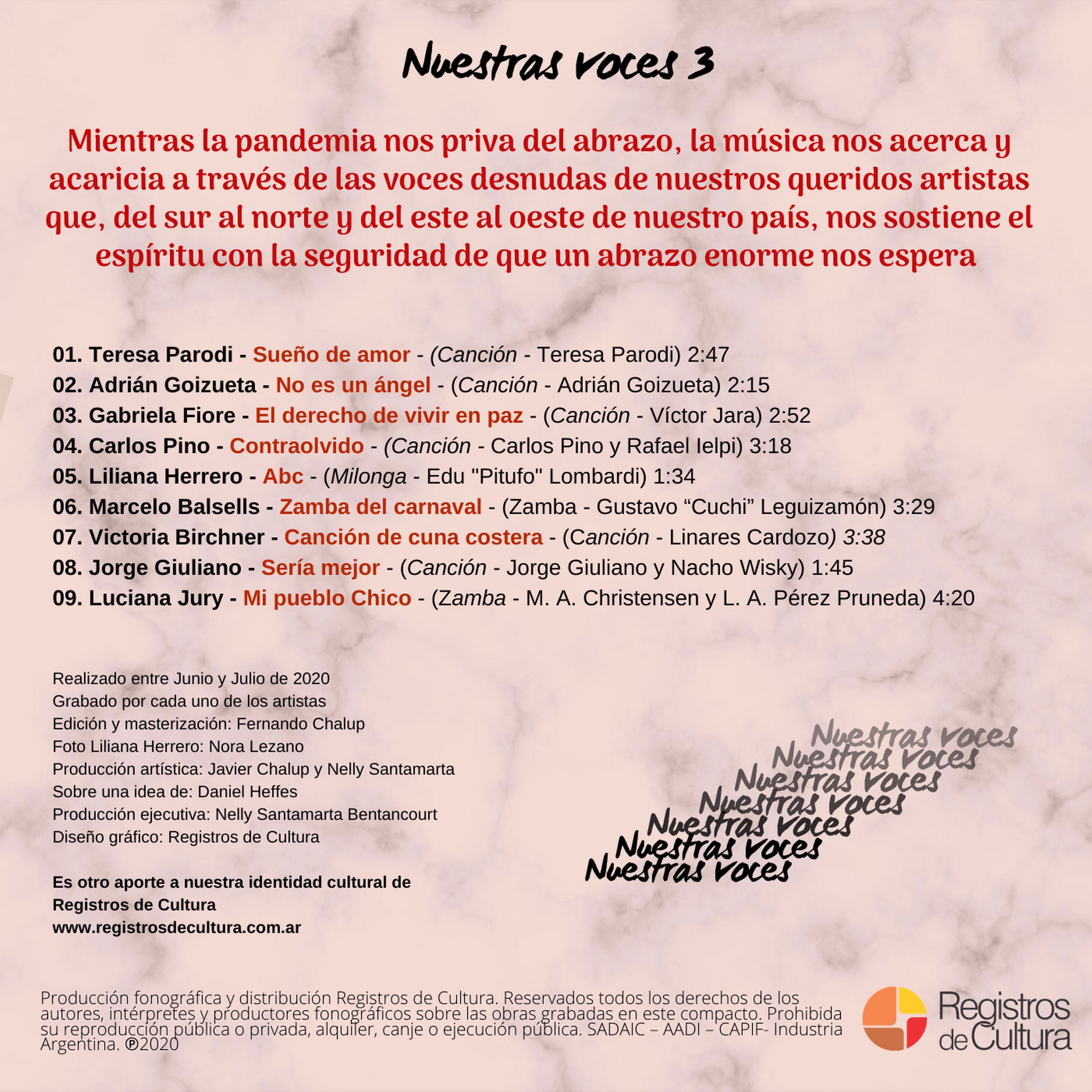 Contratapa de Varios Artistas — Nuestras Voces Vol. 3