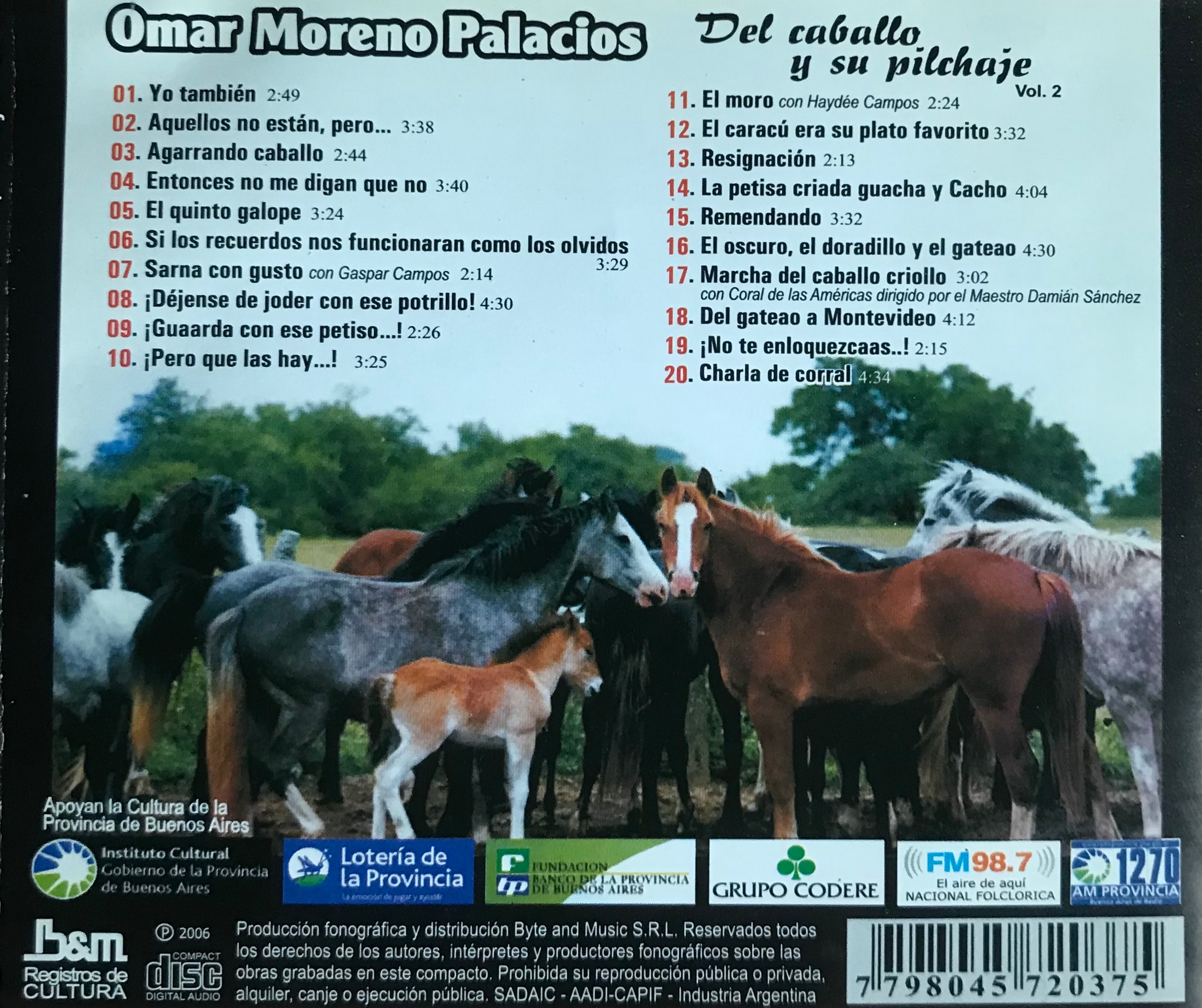 Contratapa de Omar Moreno Palacios — Del Caballo y Su Pilchaje, Vol. 2