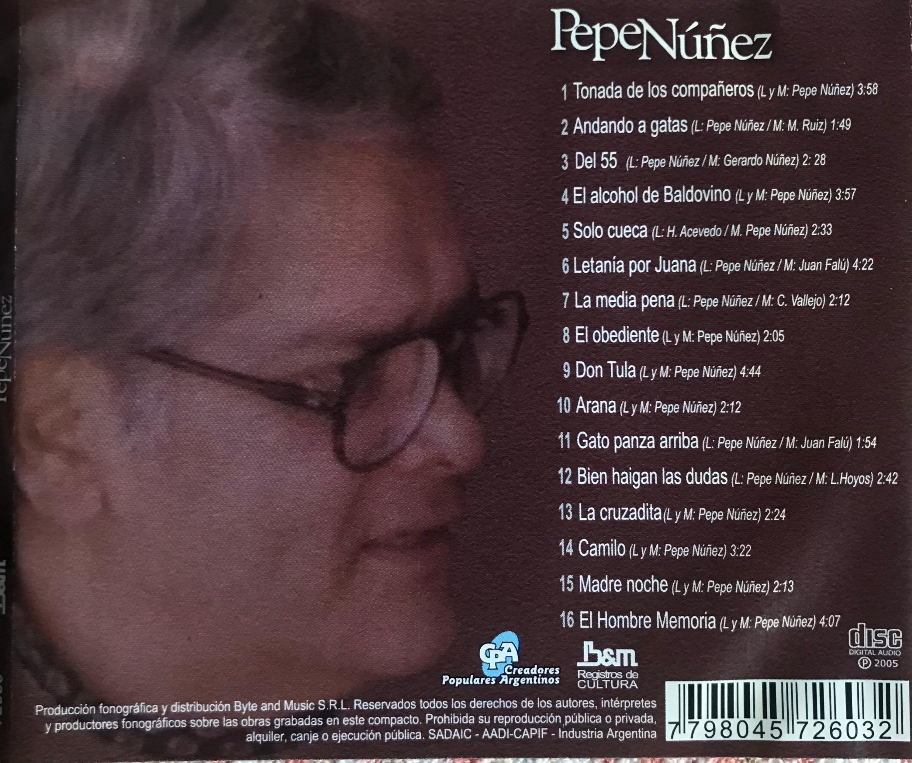 Contratapa de Pepe Núñez — Pepe Núñez