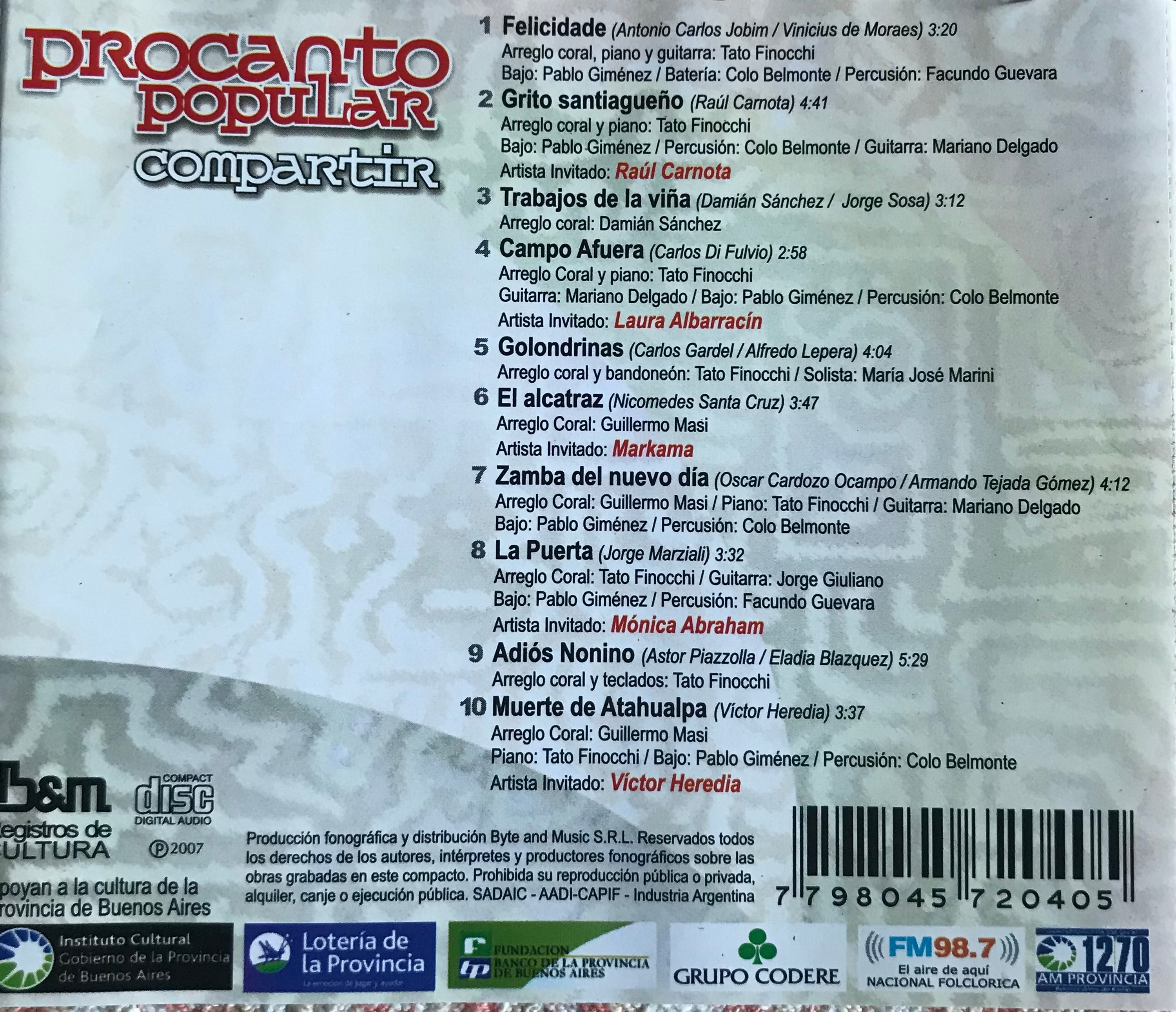 Contratapa de Procanto Popular con Raúl Carnota — Compartir