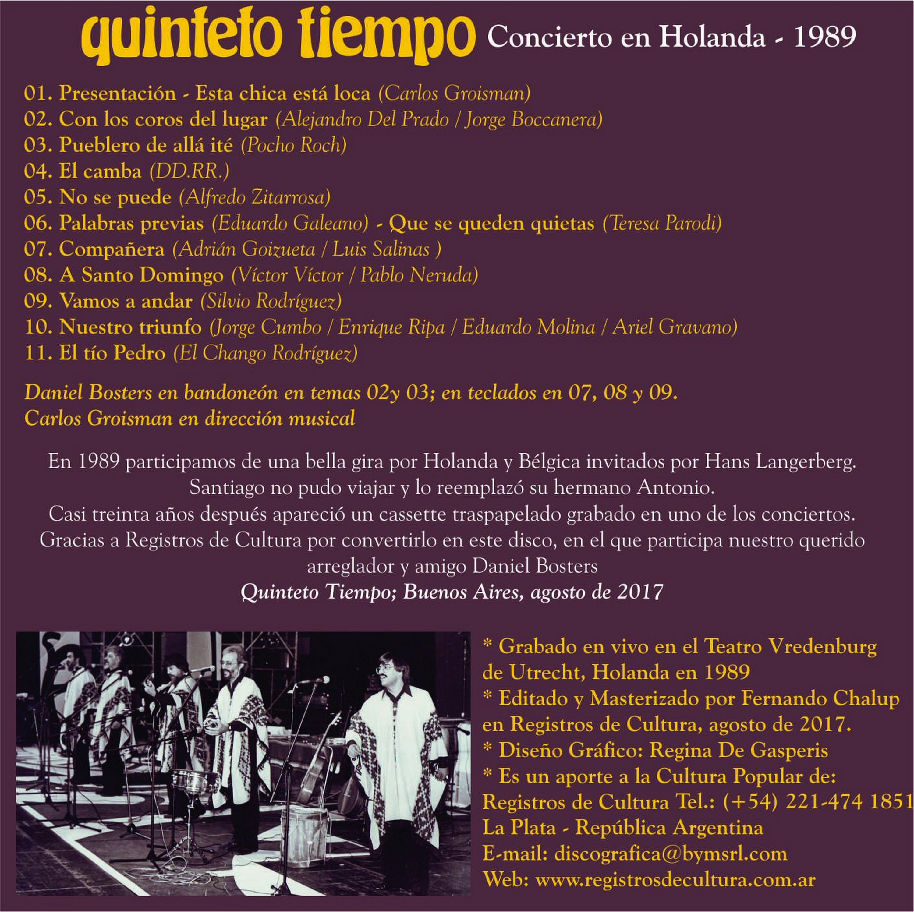 Contratapa de Quinteto Tiempo — Concierto en Holanda - 1989